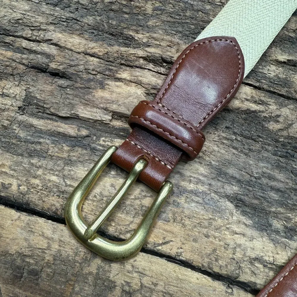 Vintage Coach 3880 Belt Size 38 Natural Canvas Leather Brass Buckle USA Made Tan